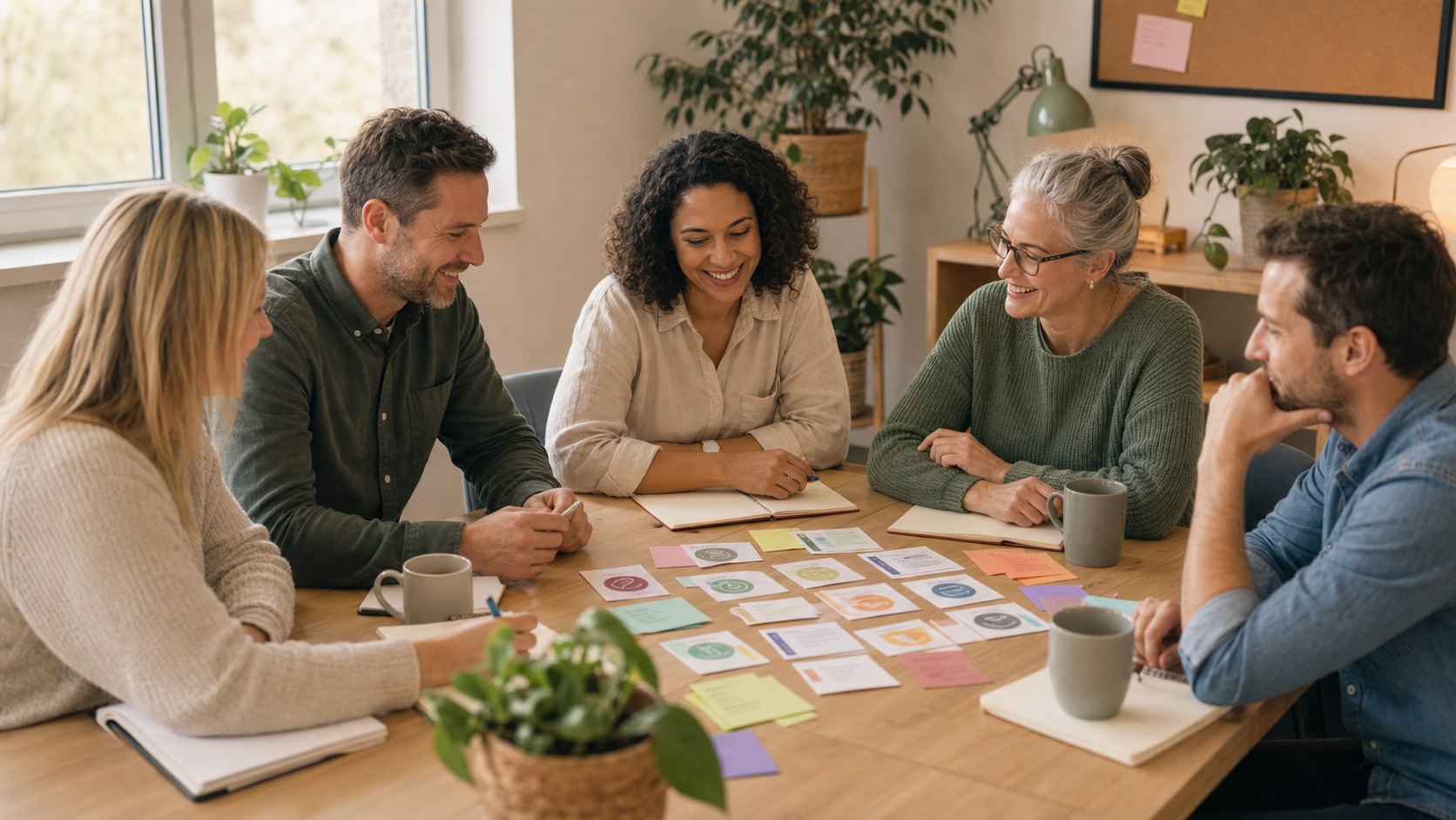 Colleagues exploring team roles around a table